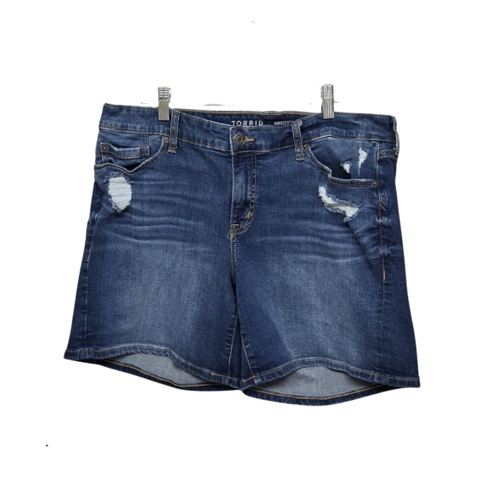 Torrid Womens Denim Jean Shorts Size 16 Distressed Stretch Perfect Short
